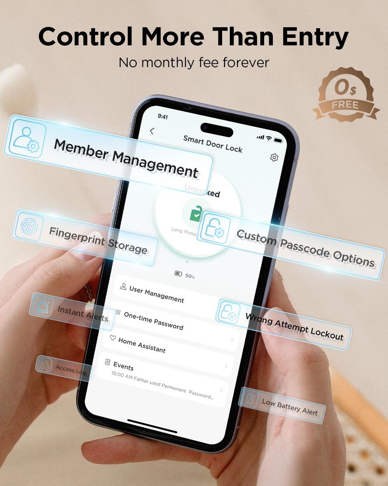 TCL D2 Plus Smart Lock, Fingerprint Door Lock with Keyless Entry Security Electronic Deadbolt for Front Door, Built-in Doorbell, Compatible with Alexa, Auto Lock, Easy Install - Image 4